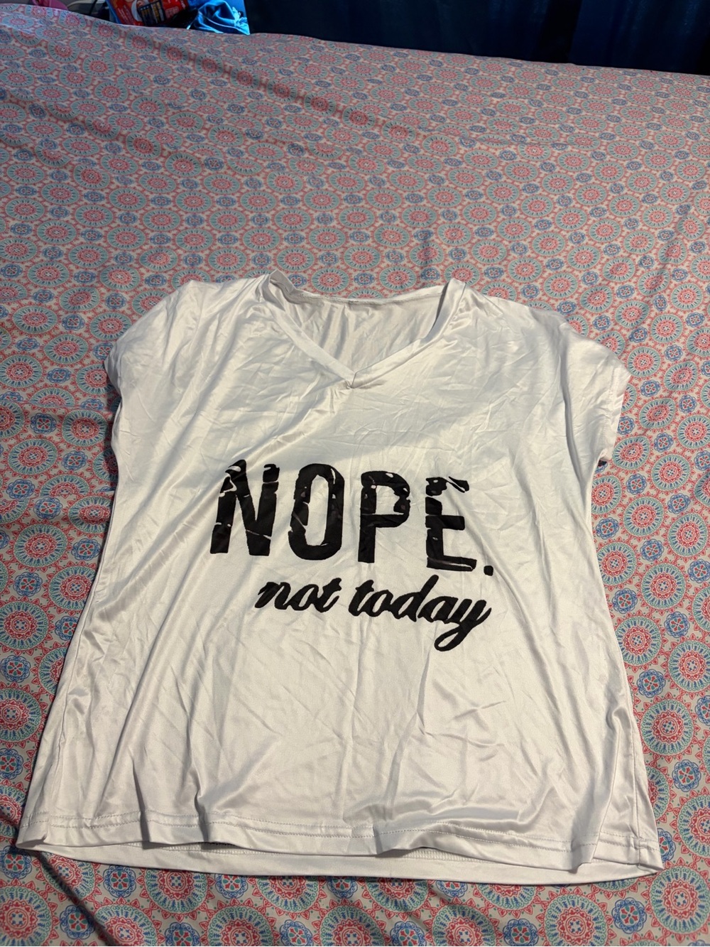 White Graphic V-Neck Tee - "NOPE. not today"